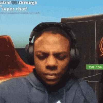 A Man Wearing Headphones With The Words Super Chat On The Bottom Left GIF