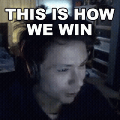 A Man Wearing Headphones With The Words " This Is How We Win " Written Above Him GIF