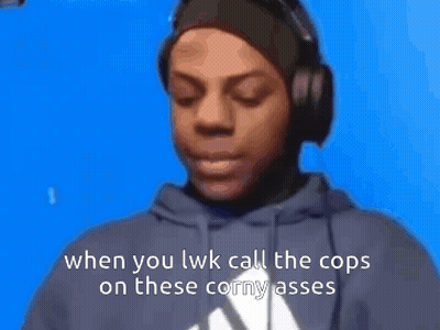 A Man Wearing Headphones With The Words When You Lwk Call The Cops On These Corny Asses GIF