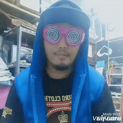 A Man Wearing Hypnotic Glasses And A Blue Hooded Jacket GIF