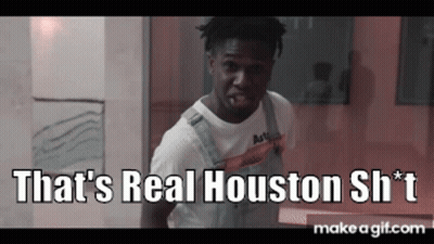 A Man Wearing Overalls And A White Shirt Says That 'S Real Houston S * T GIF