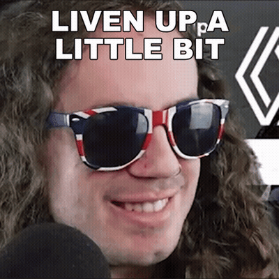 A Man Wearing Red White And Blue Sunglasses With The Words " Liven Up A Little Bit " Above Him GIF