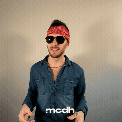 A Man Wearing Sunglasses And A Bandana Has The Word Mcdh On The Bottom GIF