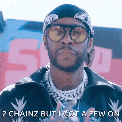 A Man Wearing Sunglasses And A Bandana Has The Words 2 Chainz But I Got A Few On Below Him GIF