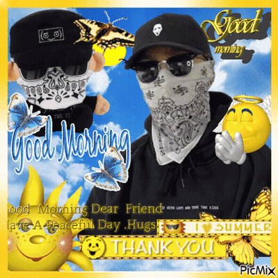 A Man Wearing Sunglasses And A Bandana Says Good Morning Dear Friend Have A Peaceful Day Hugs GIF