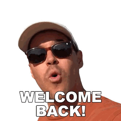 A Man Wearing Sunglasses And A Baseball Cap Says " Welcome Back " Sticker