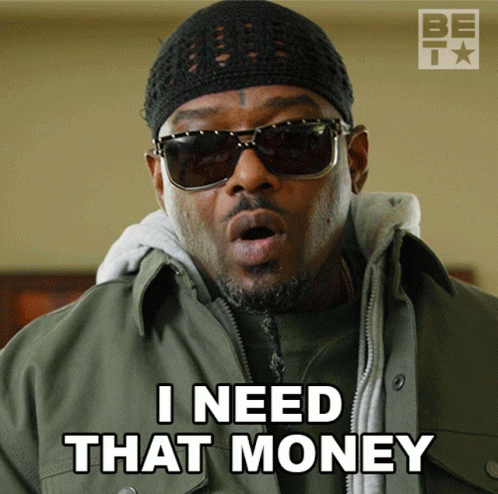 A Man Wearing Sunglasses And A Beanie Says " I Need That Money " GIF