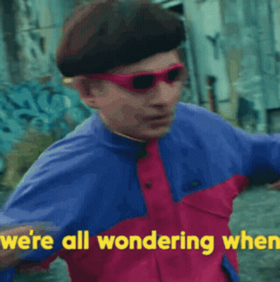A Man Wearing Sunglasses And A Beret Says `` We 'Re All Wondering When '' GIF