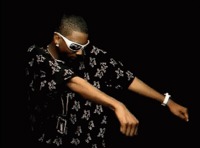 A Man Wearing Sunglasses And A Black Shirt Is Dancing On A Black Background GIF