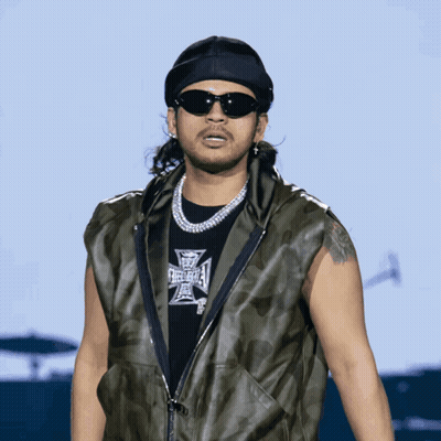 A Man Wearing Sunglasses And A Black Shirt That Says Freeway On It GIF