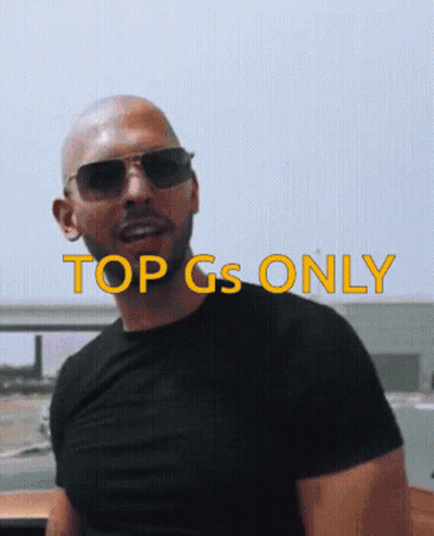 A Man Wearing Sunglasses And A Black Shirt With The Words Top Gs Only On The Bottom GIF