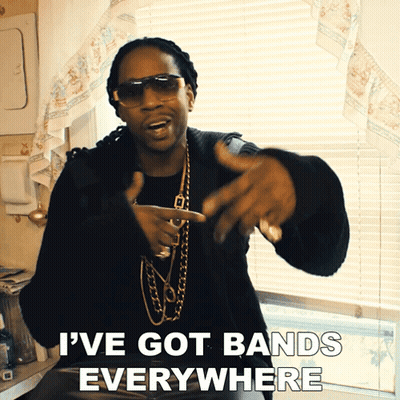 A Man Wearing Sunglasses And A Black Sweater Says " I 'Ve Got Bands Everywhere " GIF