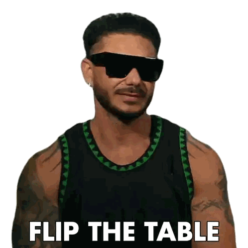 A Man Wearing Sunglasses And A Black Tank Top With The Words Flip The Table Below Him Sticker