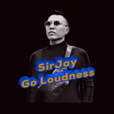A Man Wearing Sunglasses And A Black Turtleneck With The Words Sirjay Go Loudness Written Above Him GIF