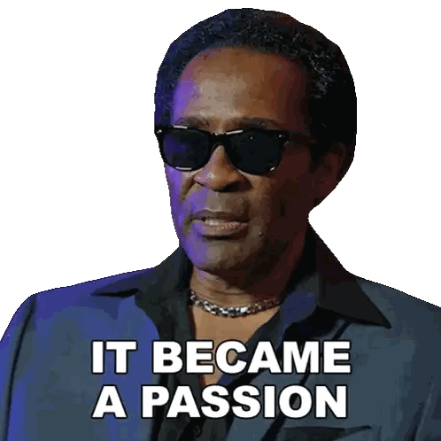 A Man Wearing Sunglasses And A Blue Suit Says It Became A Passion Sticker