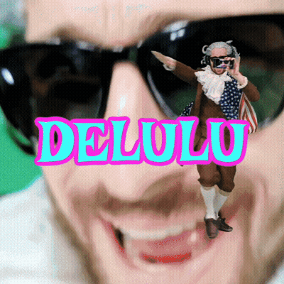 A Man Wearing Sunglasses And A Costume With The Word Delolo On It GIF