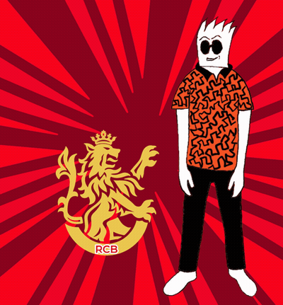 A Man Wearing Sunglasses And A Crown Is Standing In Front Of A Logo For Rcb GIF