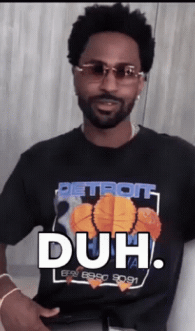 A Man Wearing Sunglasses And A Detroit T-Shirt Says Duh . GIF