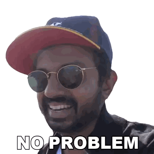 A Man Wearing Sunglasses And A Hat Has The Words No Problem Written On His Face Sticker