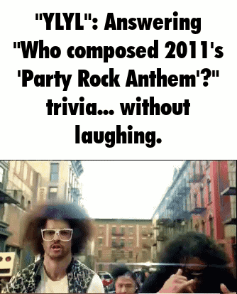 A Man Wearing Sunglasses And A Hat Is Answering A Party Rock Anthem Trivia Without Laughing . GIF