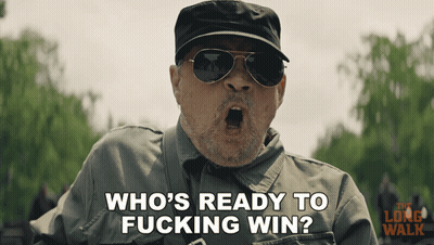 A Man Wearing Sunglasses And A Hat Is Asking Who 'S Ready To Fucking Win GIF