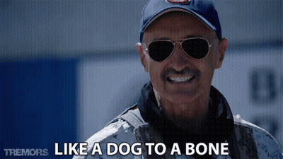 A Man Wearing Sunglasses And A Hat Is Smiling And Says " Like A Dog To A Bone " GIF