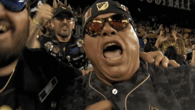 A Man Wearing Sunglasses And A Hat That Says Lafc On It GIF