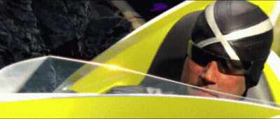 A Man Wearing Sunglasses And A Helmet Is Driving A Yellow Car GIF