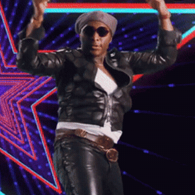 A Man Wearing Sunglasses And A Leather Jacket Is Dancing GIF