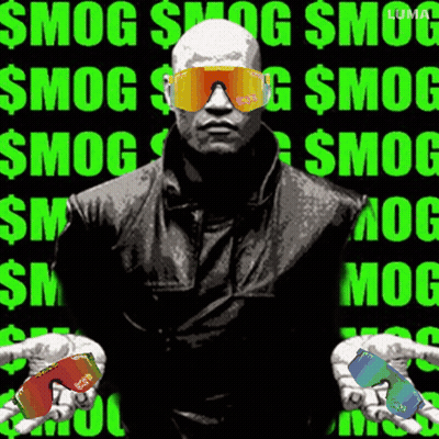 A Man Wearing Sunglasses And A Leather Jacket Is Holding A Stack Of Money In Front Of A Green Background That Says Smog GIF