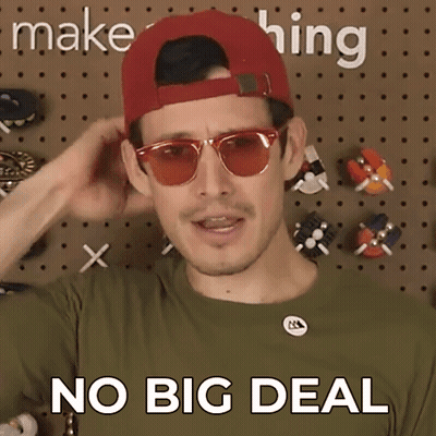 A Man Wearing Sunglasses And A Red Hat Has The Words No Big Deal On His Shirt GIF