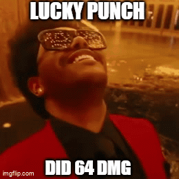 A Man Wearing Sunglasses And A Red Suit Says Lucky Punch GIF
