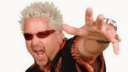A Man Wearing Sunglasses And A Ring Is Making A Funny Face With His Hand Outstretched . GIF