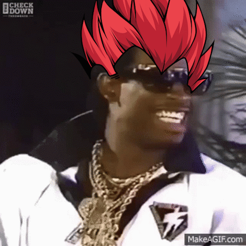 A Man Wearing Sunglasses And A White Jacket With A Check Down Logo On The Bottom GIF