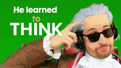 A Man Wearing Sunglasses And A Wig Has The Words " He Learned To Think " Above Him GIF