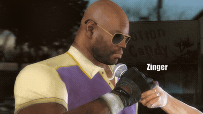 A Man Wearing Sunglasses And Gloves Is Being Interviewed By A Person With The Name Zinger On The Bottom GIF