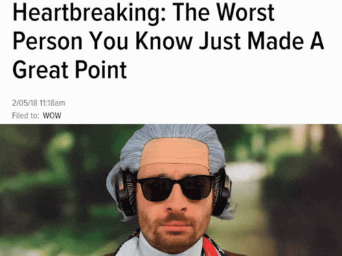 A Man Wearing Sunglasses And Headphones Is Featured In A News Article About Heartbreak GIF