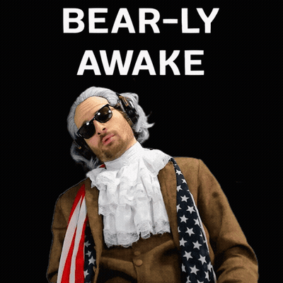 A Man Wearing Sunglasses And Headphones With The Words Bear-Ly Awake Behind Him GIF