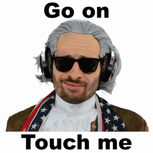A Man Wearing Sunglasses And Headphones With The Words Go On Touch Me Below Him GIF