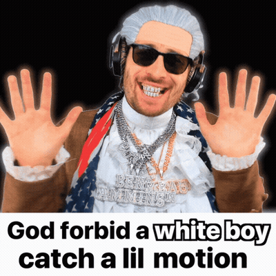 A Man Wearing Sunglasses And Headphones With The Words God Forbid A White Boy Catch A Lil Motion Below Him GIF