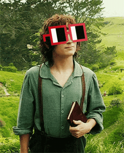 A Man Wearing Sunglasses And Suspenders Holds A Book In His Hand GIF