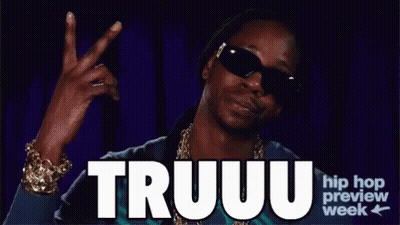 A Man Wearing Sunglasses Giving A Peace Sign With The Word Truuu On The Bottom GIF