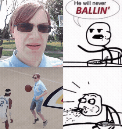 A Man Wearing Sunglasses Has A Speech Bubble That Says " He Will Never Ballin ' " GIF