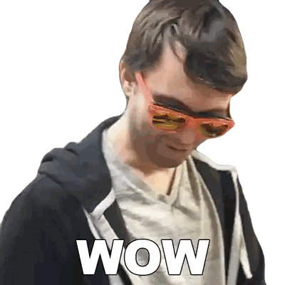A Man Wearing Sunglasses Has The Word Wow Written On His Chest Sticker