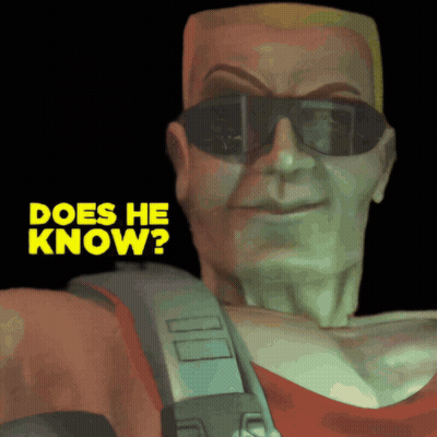 A Man Wearing Sunglasses Has The Words " Does He Know " Above His Head GIF