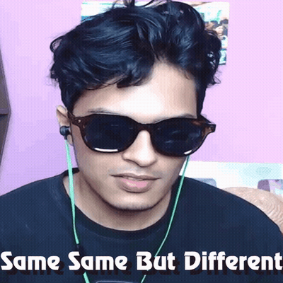 A Man Wearing Sunglasses Has The Words Same Same But Different Written Below Him GIF