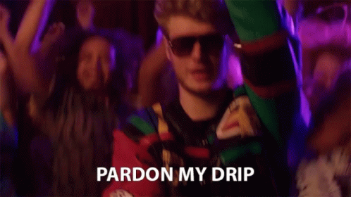 A Man Wearing Sunglasses Is Holding A Bottle Of Water And Says Pardon My Drip . GIF