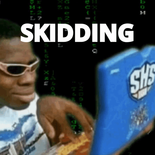 A Man Wearing Sunglasses Is Holding A Box Of Shs Chips GIF