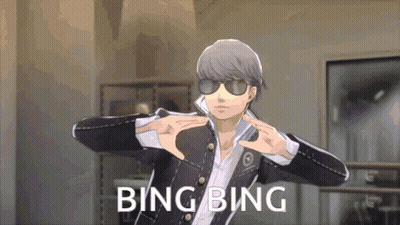 A Man Wearing Sunglasses Is Making A Hand Gesture With The Words Bing Bing Below Him GIF