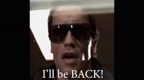 A Man Wearing Sunglasses Is Saying `` I 'Ll Be Back ! '' GIF